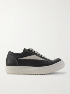 Vintage suede-trimmed leather sneakers