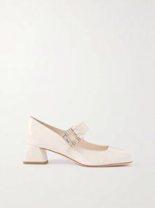 Très Vivier crystal-embellished patent-leather Mary Jane pumps