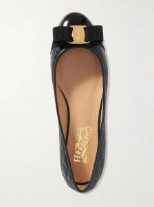 Varina bow-embellished quilted smooth and patent-leather ballet flats