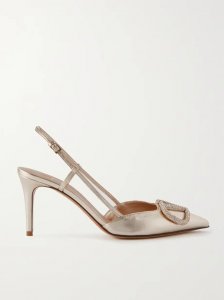 VLOGO Glow 80 Swarovski crystal-embellished metallic leather slingback pumps