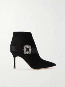 Plinianu 90 crystal-embellished satin-trimmed suede ankle boots