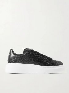 Glittered leather exaggerated-sole sneakers