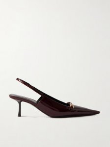 Carine embellished patent-leather slingback pumps