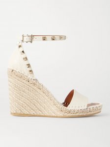 Rockstud 105 textured-leather espadrille wedge sandals