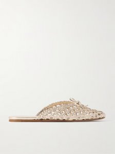 Regency bow-embellished woven metallic leather slides