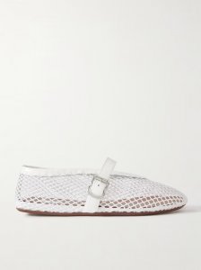 Patent leather-trimmed mesh ballet flats