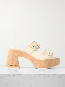 Fayence faux pearl-embellished leather platform sandals