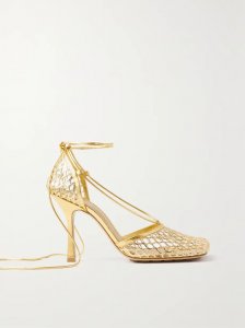 Metallic leather-trimmed mesh pumps