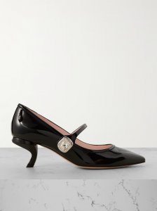 Virgule crystal-embellished patent-leather Mary Jane pumps