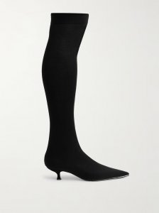 Crystal-embellished stretch-knit over-the-knee boots