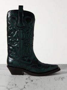 Embroidered metallic recycled faux leather cowboy boots