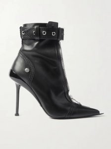 Buckled leather ankle boots