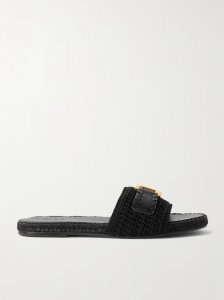 Marcie leather-trimmed crocheted slides