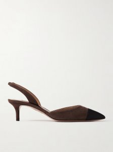 Milanese 50 grosgrain-trimmed suede slingback pumps