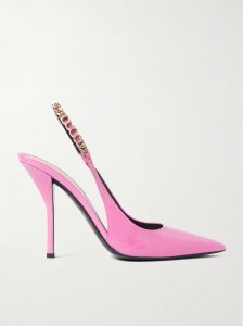 Signoria embellished patent-leather slingback pumps