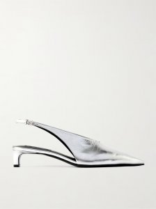 Metallic leather slingback pumps