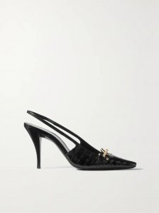 Blade embellished croc-effect leather slingback pumps