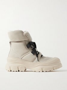 Bead-embellished shearling-trimmed suede ankle boots