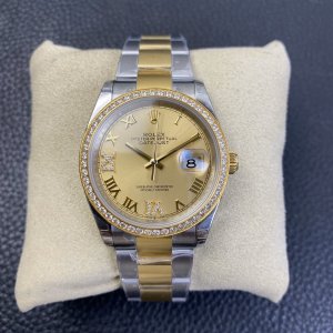 Rolex Datejust 36 Series, Top-of-the-Line Model with Gold Roman Numerals and Diamond Bezel