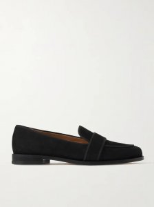 Martin grosgrain-trimmed suede loafers