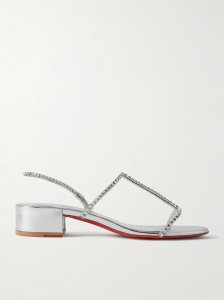 Simple Queenie 25 crystal-embellished metallic leather slingback sandals