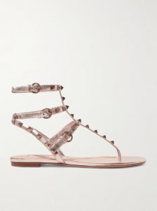 Rockstud metallic leather sandals