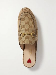 Princetown horsebit-detailed leather-trimmed canvas-jacquard slippers