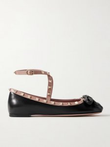 Rockstud leather ballet flats