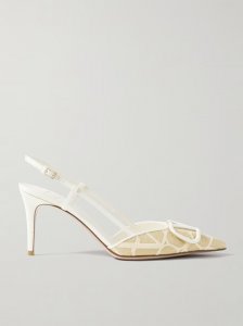 VLOGO 80 embellished leather-trimmed raffia-jacquard slingback pumps