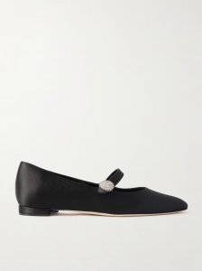 Marijanaflat crystal-embellished satin Mary-Jane ballet flats