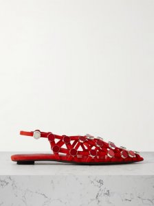 Grid studded suede point-toe slingback flats