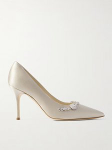 Lamikpump 90 crystal-embellished satin pumps