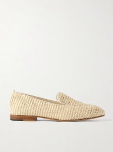 Pitakara leather-trimmed raffia loafers