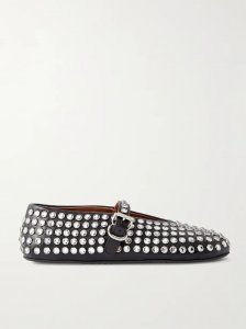 Crystal-embellished leather ballet flats