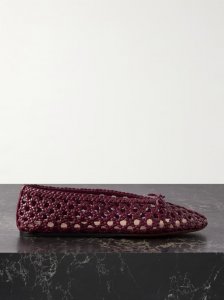 Regency bow-embellished woven leather ballet flats