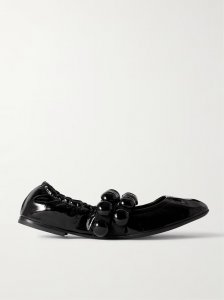 Embellished crinkled-leather ballet flats