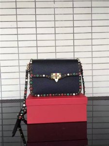 Valentino Rockstud textured-leather Black with multicolored cabochons