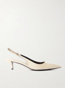 Signoria embellished patent-leather slingback pumps