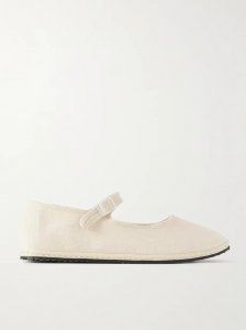 Grosgrain-trimmed canvas Mary Jane slippers