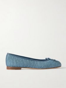 Veralli leather-trimmed raffia ballet flats