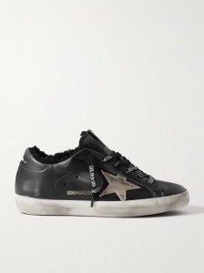 Superstar shearling-lined distressed leather sneakers