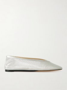 Luna metallic leather-trimmed mesh ballet flats