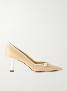 Rosalia 65 embellished leather-trimmed raffia pumps