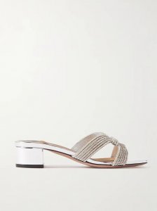 Muse 35 crystal-embellished metallic leather mules