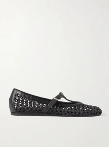 Aerati leather-trimmed woven raffia ballet flats