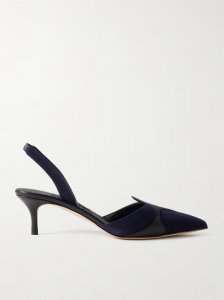 Poligleto 50 leather-trimmed suede slingback pumps