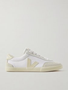 Volley suede and leather-trimmed organic cotton-canvas sneakers