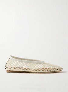 Alba leather-trimmed crocheted ballet flats