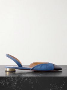 Milanese leather-trimmed grosgrain slingback flats