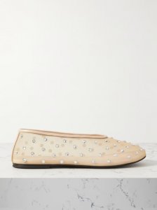 Marcy crystal-embellished mesh ballet flats